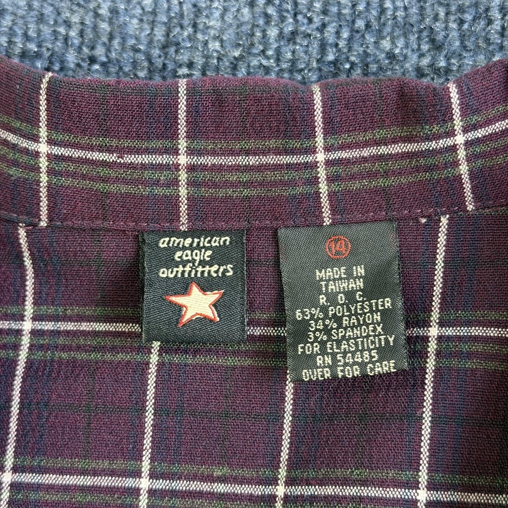 Y2K American Eagle Outfitters Dress Womens 14 Purple Plaid Shift Shirt Short - Picture 6 of 10